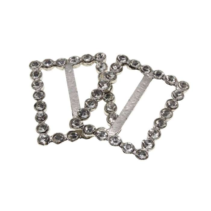 Buckle - Rectangle Silver Tone large Diamantes Ribbon Slider Buckles for Women x 2 - ML3190