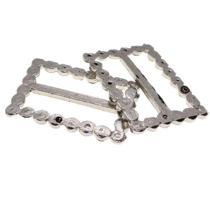 Buckle - Rectangle Silver Tone large Diamantes Ribbon Slider Buckles for Women x 2 - ML3190