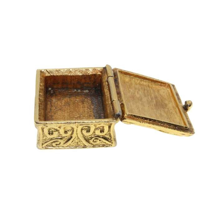 Misc - Vintage Gold Tone Pill Box with Intricate Design - ML3195