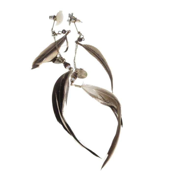 Earrings - Silver Tone Fashion Drop Earrings with Beautiful Feathers - ML3206