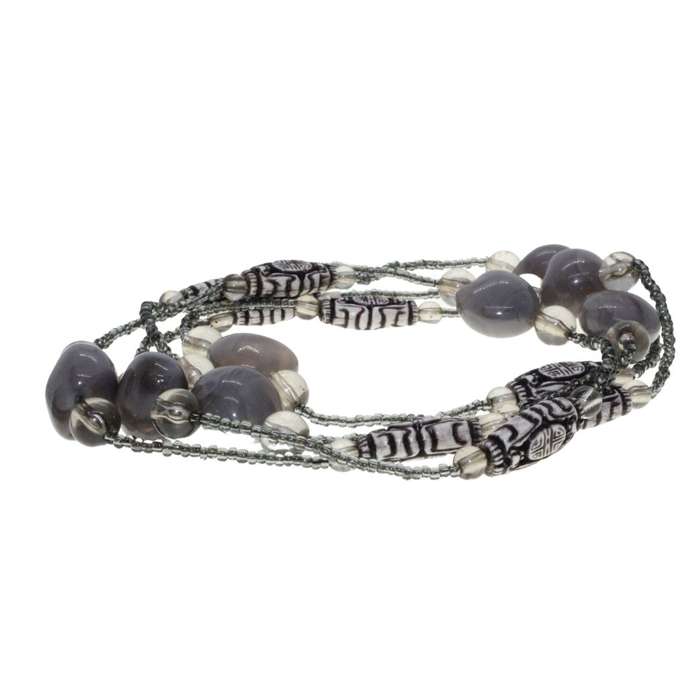 Necklace -  Vintage Beaded Strand Necklace (long) Colours of Grey. Some Beads etched - ML3214