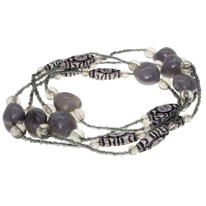 Necklace -  Vintage Beaded Strand Necklace (long) Colours of Grey. Some Beads etched - ML3214