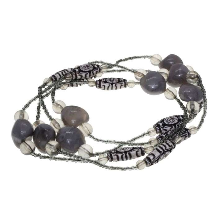 Necklace -  Vintage Beaded Strand Necklace (long) Colours of Grey. Some Beads etched - ML3214