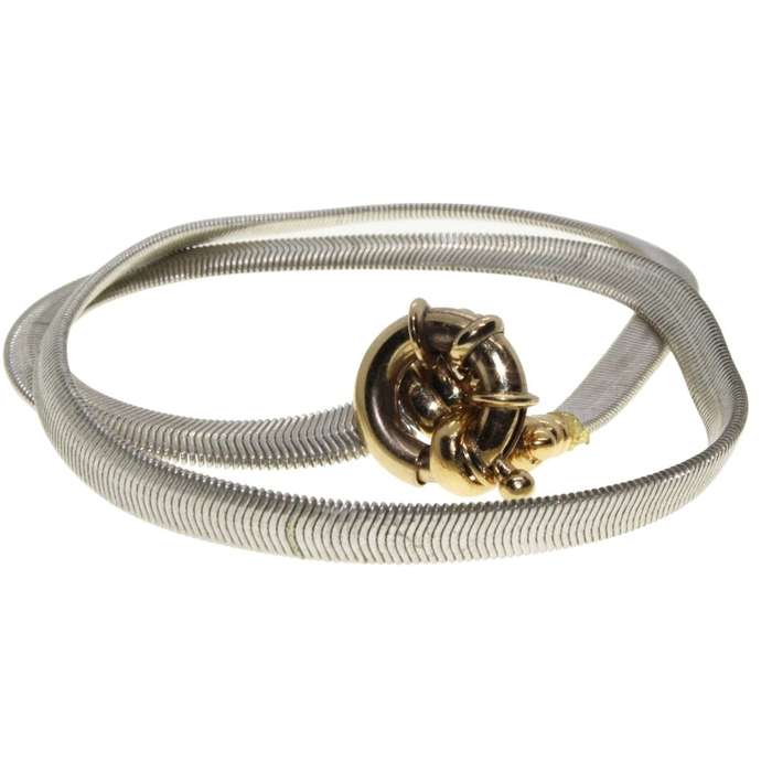 Necklace - Silver Tone Snake Chain Necklce with Spring Ring Gold Tone Clasp - ML3222