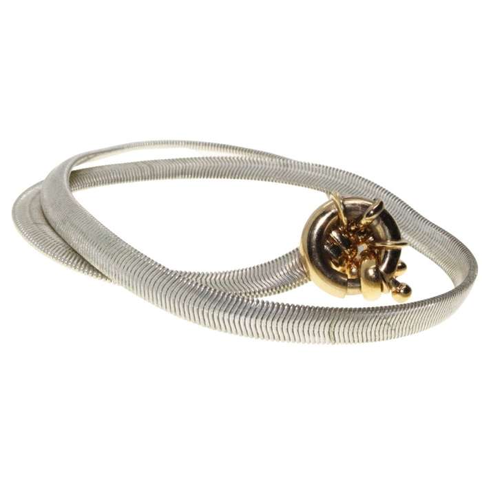 Necklace - Silver Tone Snake Chain Necklce with Spring Ring Gold Tone Clasp - ML3222