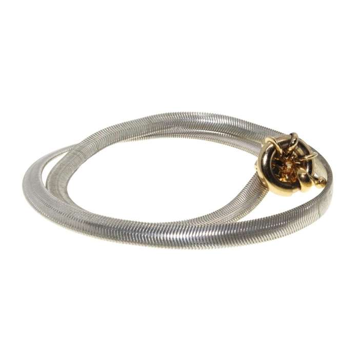 Necklace - Silver Tone Snake Chain Necklce with Spring Ring Gold Tone Clasp - ML3222