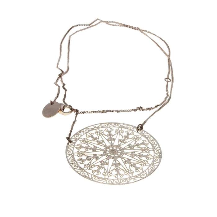 Necklace - Gold Tone Chain with Lacey Disc attached to Chain - ML3223