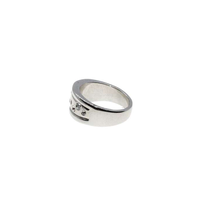 Ring - Silver Tone Chunky Wide Band. 10 x Diamante Designed Centre - ML3226