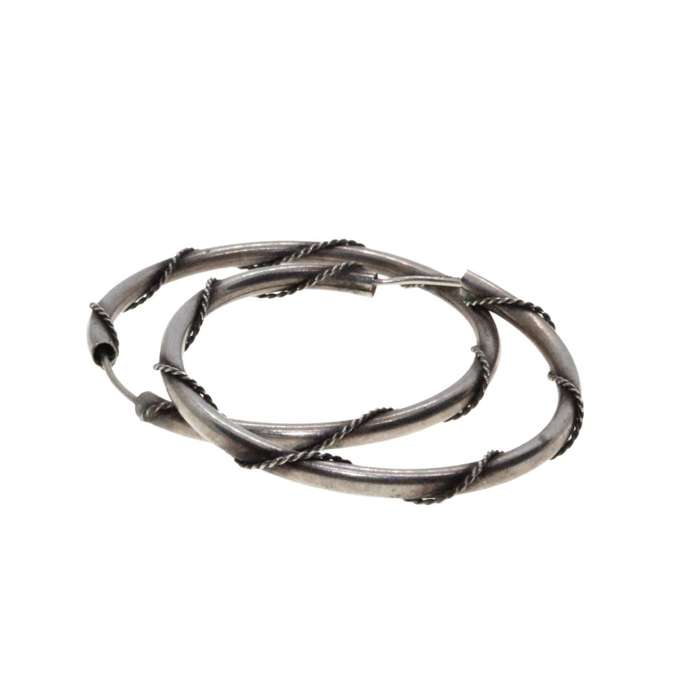 Earrings - Vintage Silver Tone Hoop Earrings. Intricate Wire Twirl Design - ML3227