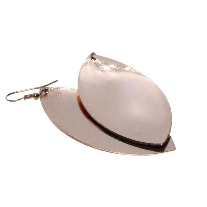 Earrings - Gold Tone Large Leaf Design. Covered with Silver Glitter. Slightly Tarnished - ML3229