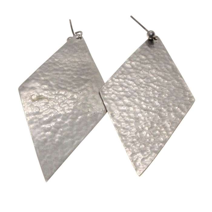 Earrings - Silver Tone Large Diamond Shape Fashion Earrings. Slight Texture - ML3232