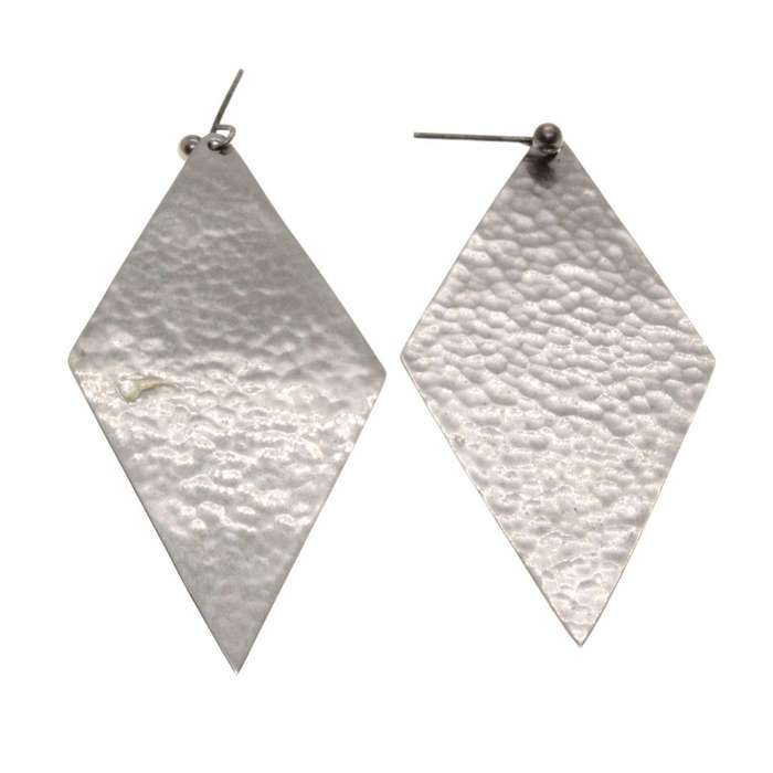 Earrings - Silver Tone Large Diamond Shape Fashion Earrings. Slight Texture - ML3232