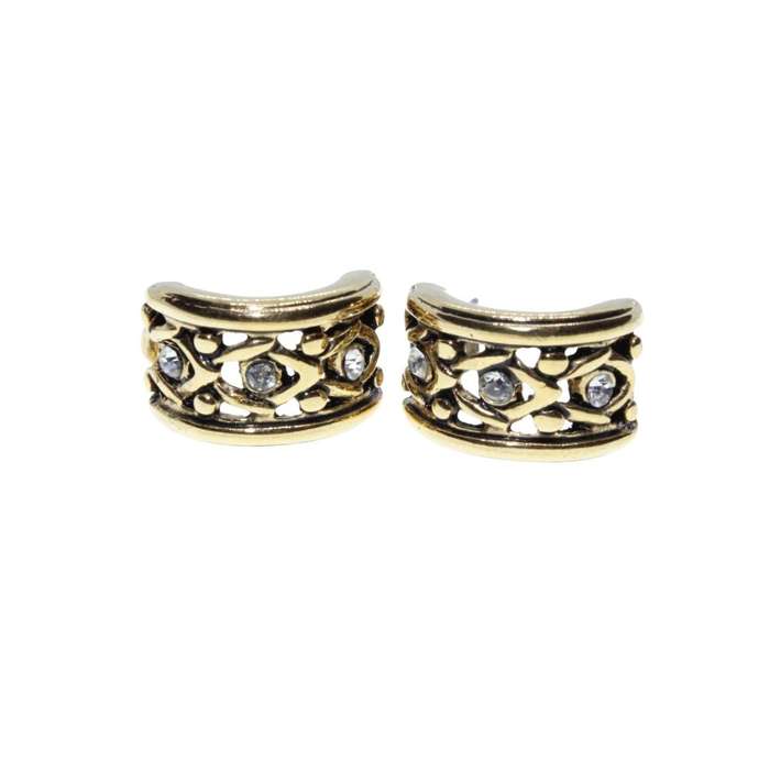 Earrings - Gold Tone cut out Design with Diamantes Huggy Earrings - ML3243