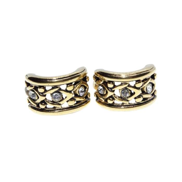 Earrings - Gold Tone cut out Design with Diamantes Huggy Earrings - ML3243