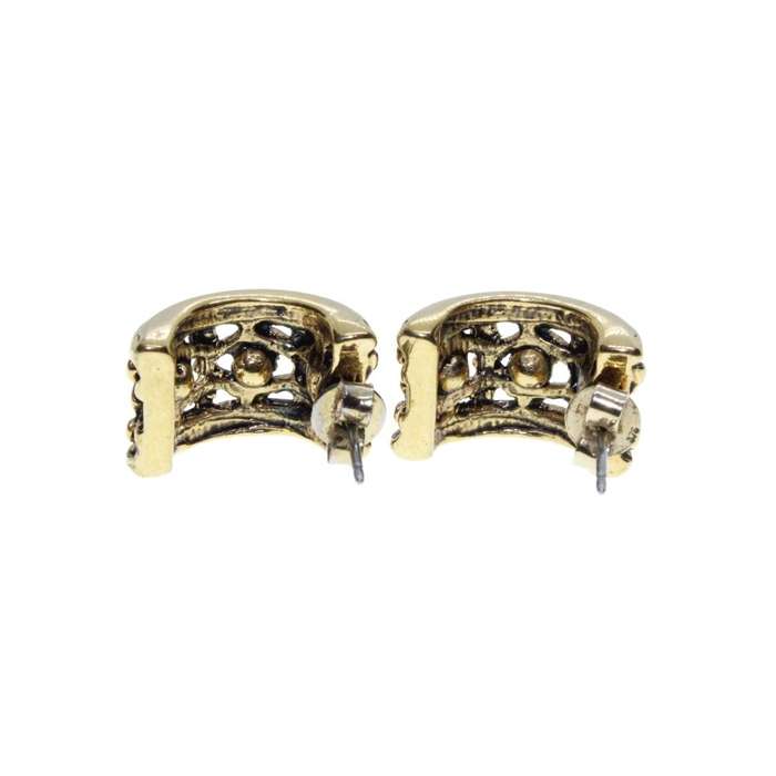Earrings - Gold Tone cut out Design with Diamantes Huggy Earrings - ML3243
