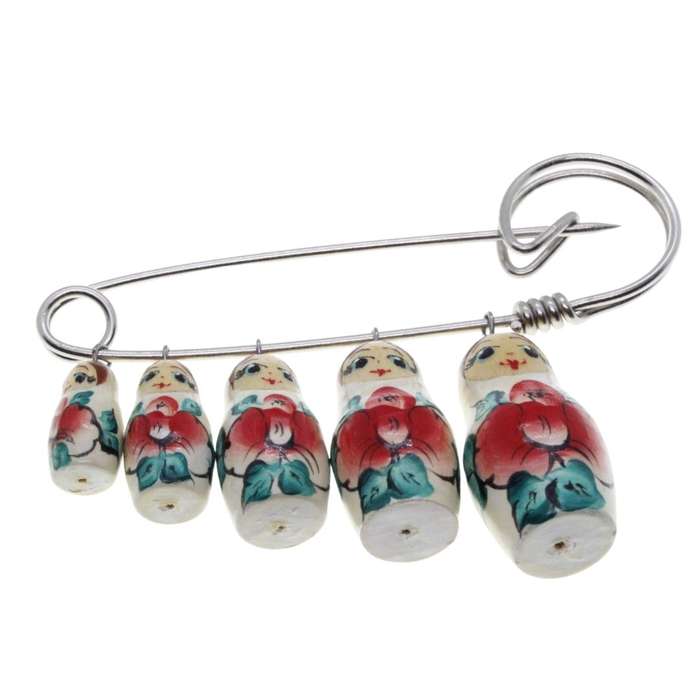 Brooch - Vintage Silver Tone Russian Babushka Nesting Stacking Dolls Pin Brooch - ML3264