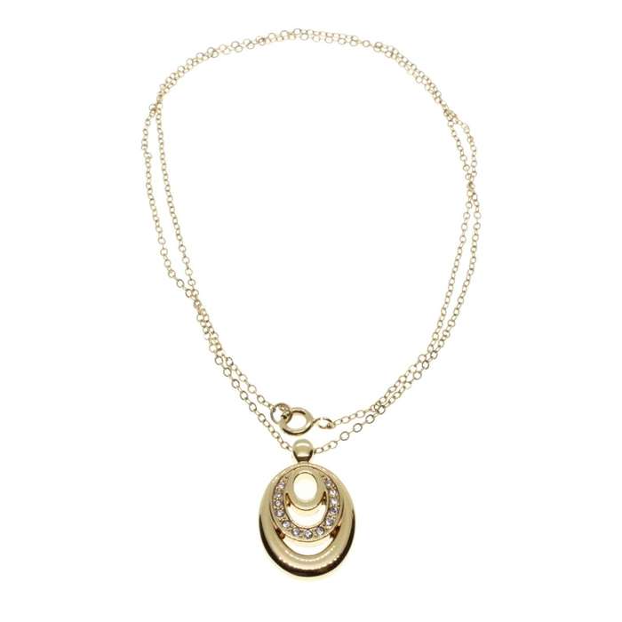 Necklace - Gold Tone Dainty Elegant Chain with an Oval Pendant with Diamantes - ML3268