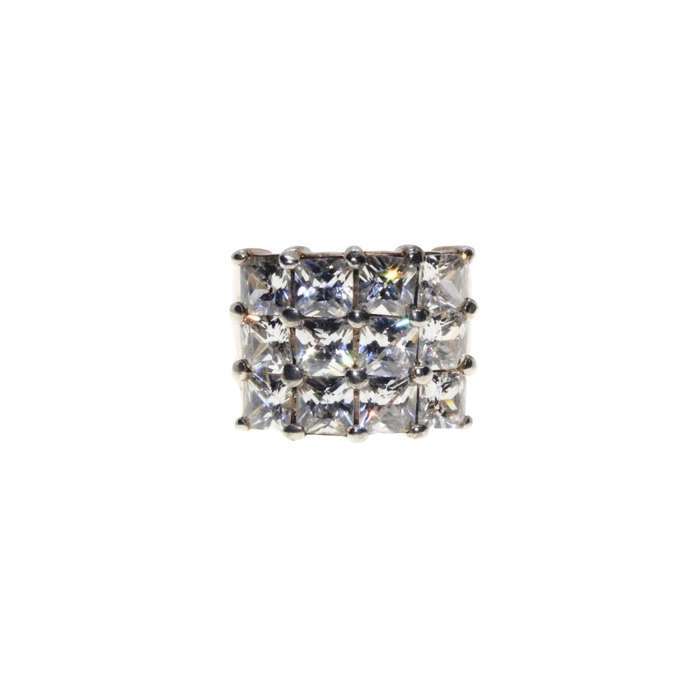 Ring - 925 Silver Chunky Wide Fashionable Band with 12 Diamante Centre Statement - ML3273