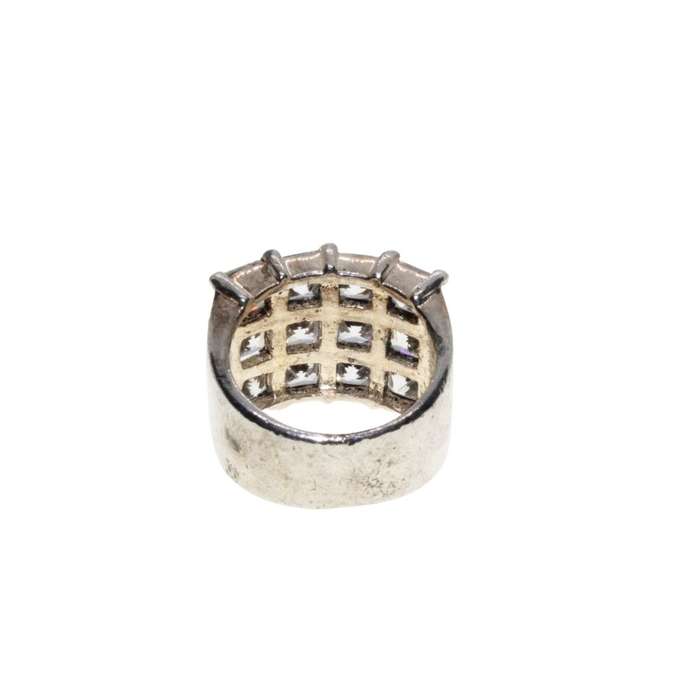 Ring - 925 Silver Chunky Wide Fashionable Band with 12 Diamante Centre Statement - ML3273
