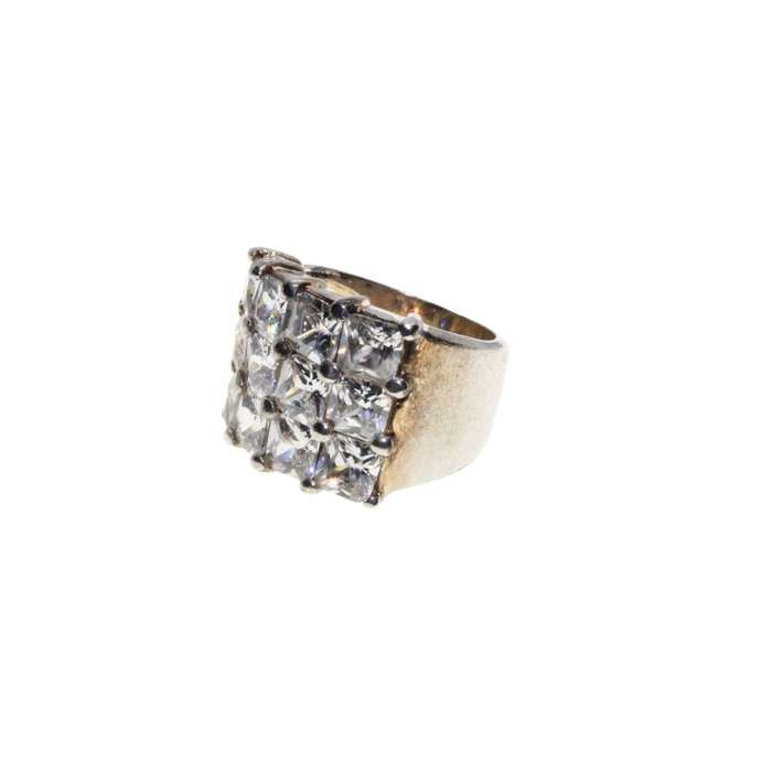 Ring - 925 Silver Chunky Wide Fashionable Band with 12 Diamante Centre Statement - ML3273
