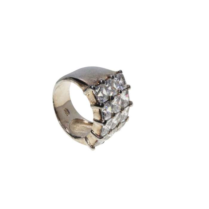 Ring - 925 Silver Chunky Wide Fashionable Band with 12 Diamante Centre Statement - ML3273