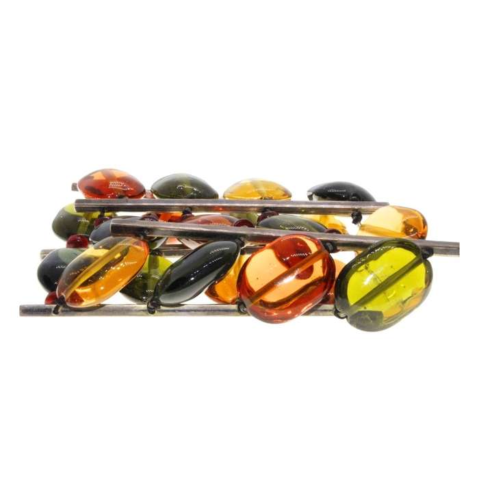 Bracelet - Gold Tone Large 4 Tiered Bracelet. Large Autumn Colour Beads with Gold Tone Bars - ML3276