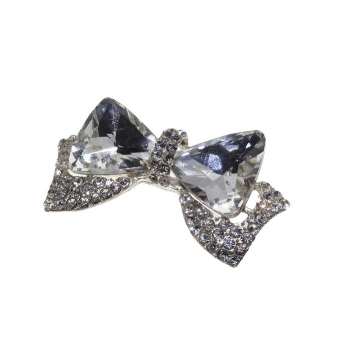 Brooch - Silver Tone Exquisite Sparkly Bow covered in Diamantes. 2 Diamantes Missing - ML3277