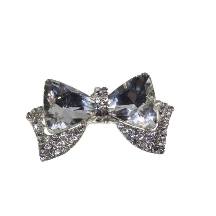 Brooch - Silver Tone Exquisite Sparkly Bow covered in Diamantes. 2 Diamantes Missing - ML3277