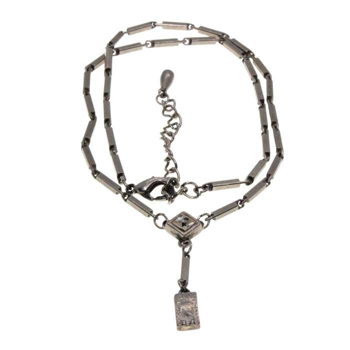 Pendant - Silver Tone Chain with Tubular Links. Diamond Shape & Oblong Rhinestones - ML3290