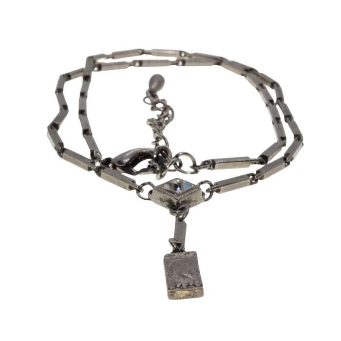 Pendant - Silver Tone Chain with Tubular Links. Diamond Shape & Oblong Rhinestones - ML3290