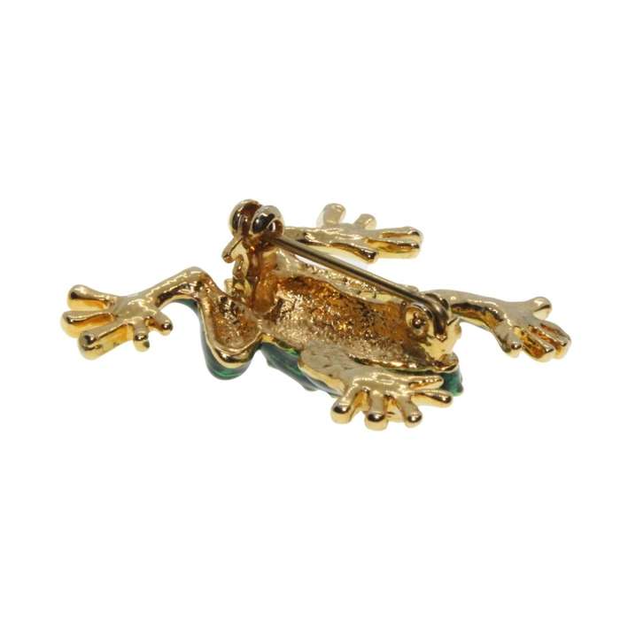 Brooch - Gold Tone Vintage Enamel Frog. Green & Gold Colour - ML3295