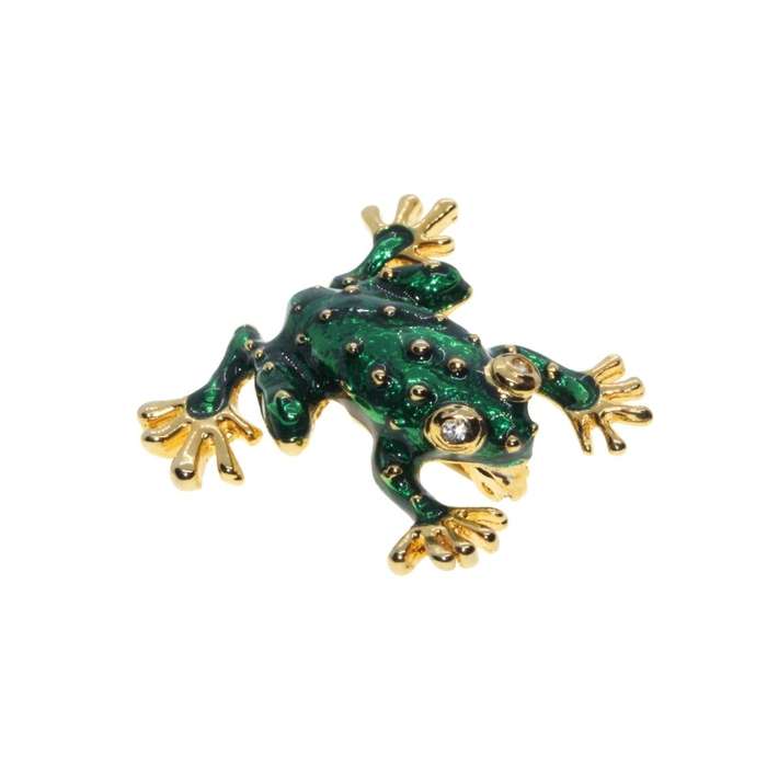 Brooch - Gold Tone Vintage Enamel Frog. Green & Gold Colour - ML3295