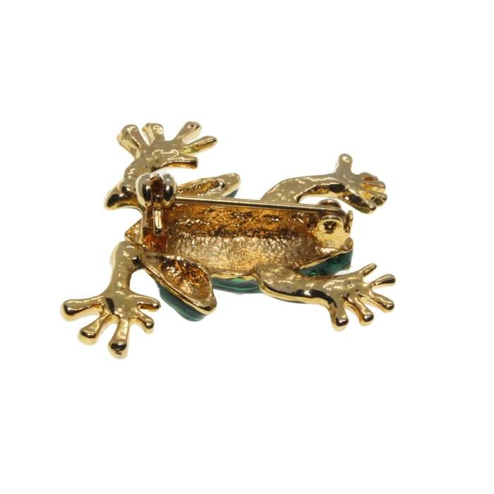 Brooch - Gold Tone Vintage Enamel Frog. Green & Gold Colour - ML3295