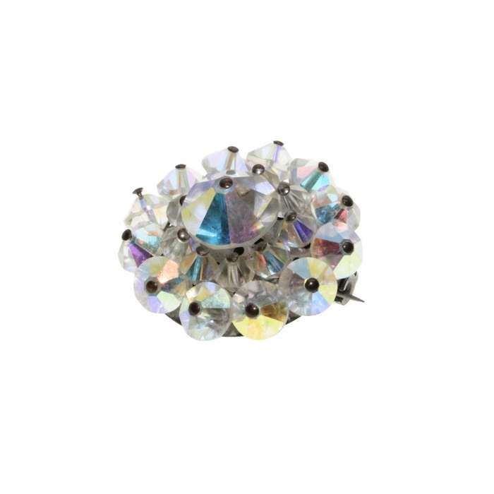 Brooch - Silver Tone Round Aurora Borealis Brooch. Beautiful Colours - ML3307