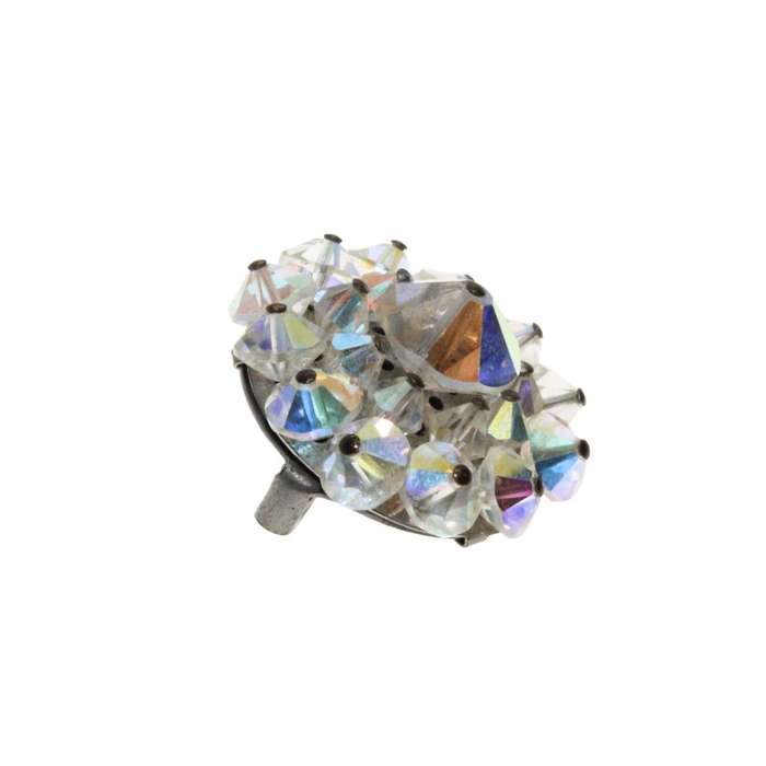 Brooch - Silver Tone Round Aurora Borealis Brooch. Beautiful Colours - ML3307