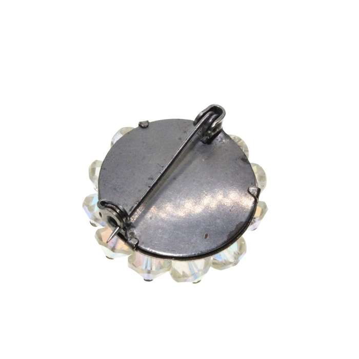 Brooch - Silver Tone Round Aurora Borealis Brooch. Beautiful Colours - ML3307