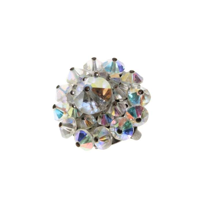 Brooch - Silver Tone Round Aurora Borealis Brooch. Beautiful Colours - ML3307