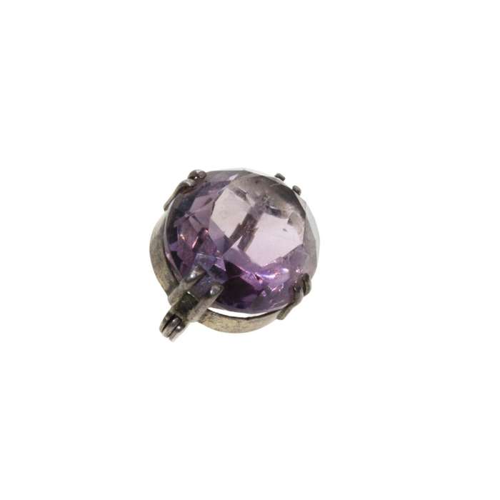 Brooch - Silver Tone & Amethyst Vintage Pin Brooch. Oval Shape on Claws - ML3310