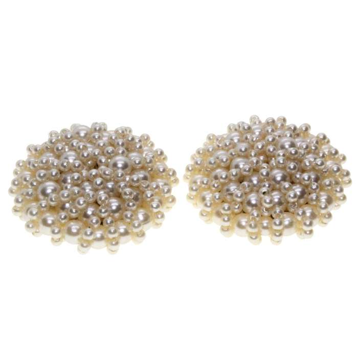 Earrings - Silver Tone Vinatge Faux Pearls set in round Cluster. Clip Ons - ML3315