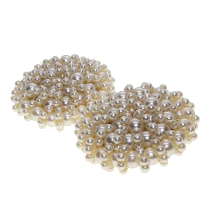 Earrings - Silver Tone Vinatge Faux Pearls set in round Cluster. Clip Ons - ML3315