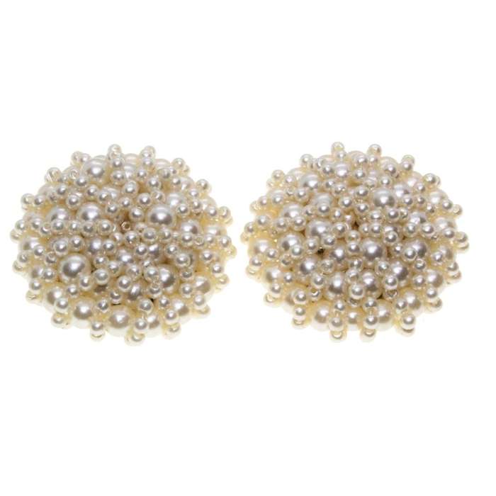 Earrings - Silver Tone Vinatge Faux Pearls set in round Cluster. Clip Ons - ML3315