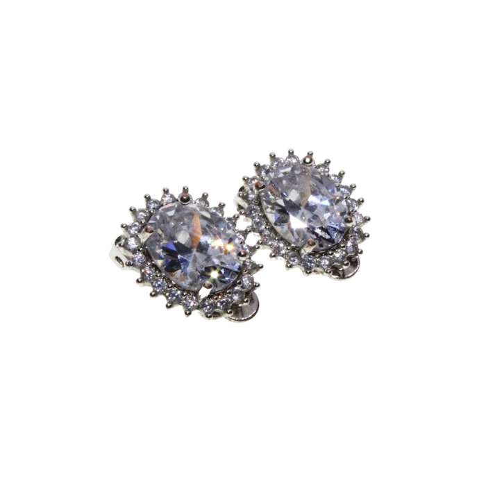 Earrings - Silver Tone Clip On Earrings. Large Clear Centre Stone with Diamantes - ML3316