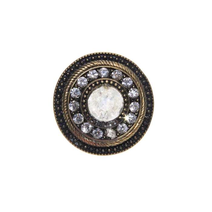 Ring - Copper Tone  Round Cocktail Expandable Ring. Rhinestones. Clear Centre Stone - ML3325