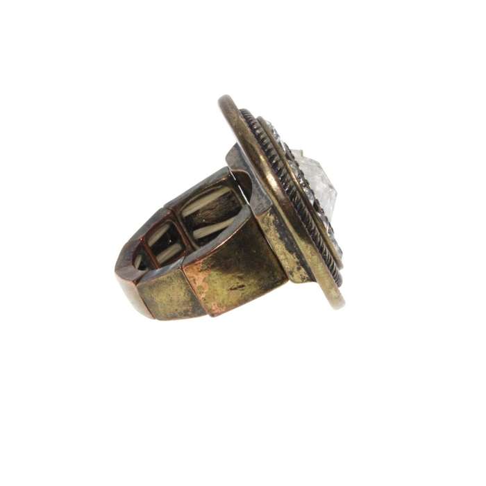 Ring - Copper Tone  Round Cocktail Expandable Ring. Rhinestones. Clear Centre Stone - ML3325