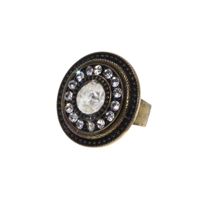 Ring - Copper Tone  Round Cocktail Expandable Ring. Rhinestones. Clear Centre Stone - ML3325