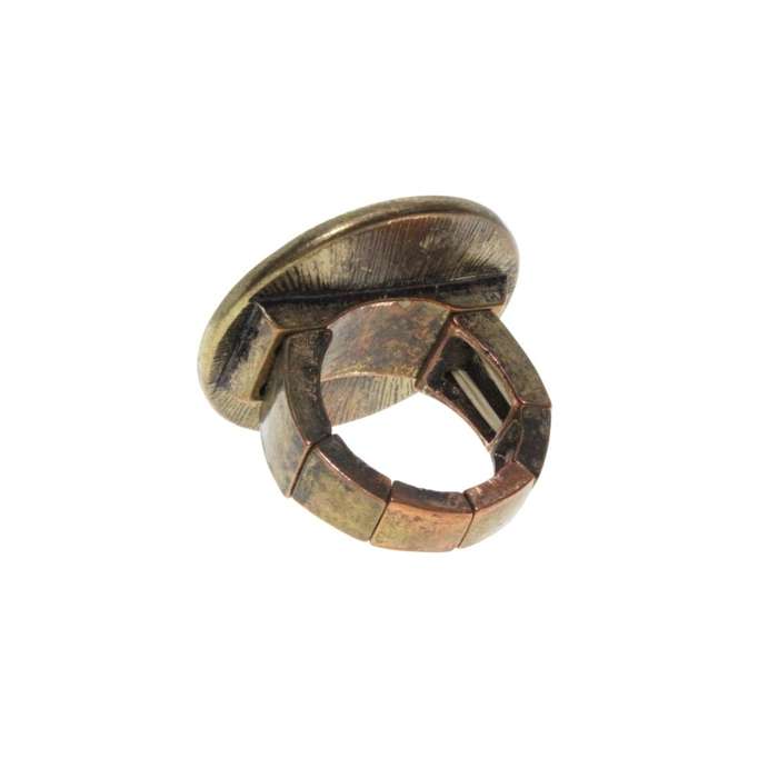 Ring - Copper Tone  Round Cocktail Expandable Ring. Rhinestones. Clear Centre Stone - ML3325