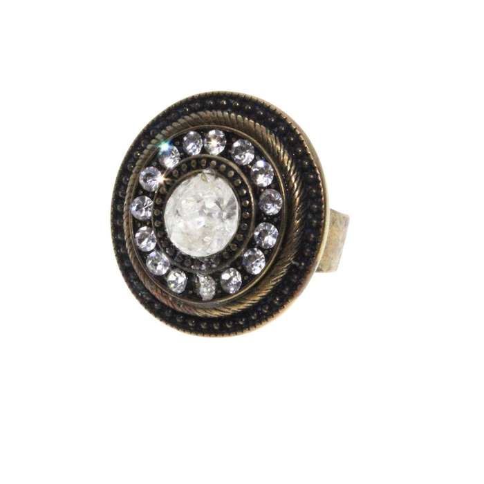Ring - Copper Tone  Round Cocktail Expandable Ring. Rhinestones. Clear Centre Stone - ML3325