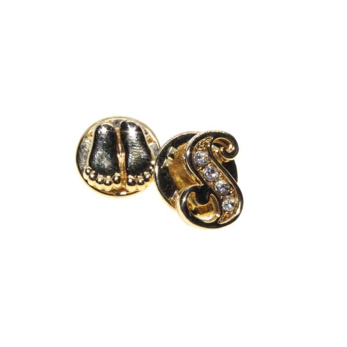 Tie Pins - Gold Tone Vintage One with an S initial with Diamantes. One with feet - ML3331
