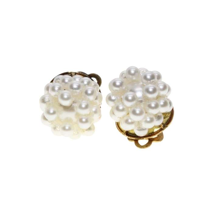 Earrings - Gold Tone Vintage Faux Pearl Cluster Earrings. Clip Ons - ML3339