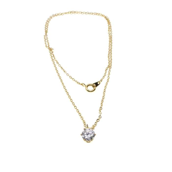 Necklace - Gold Tone Dainty Chain with a Beautiful Diamante Pendant - ML3350
